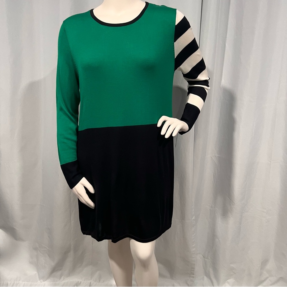 Emerald Green and Black Long Sleeve Sheath Dress for Work